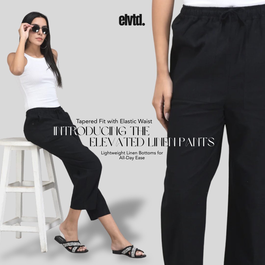 Elevated_in's tweet image. Black linen pants: where comfort meets quiet luxury. Wear them everywhere, love them forever. #ElevatedEssentials #elevatedbasics #linenpants