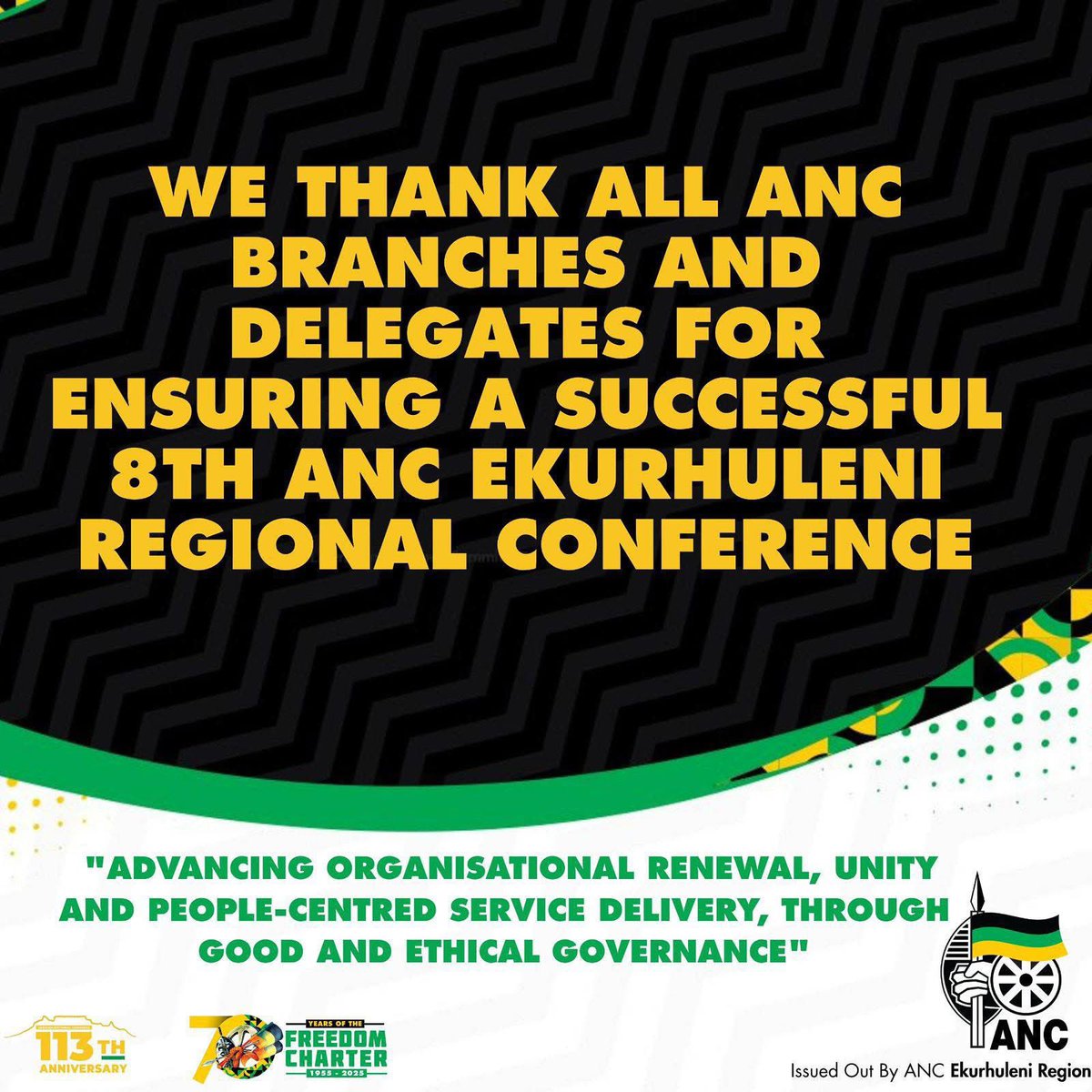 MoiponeMhlongo's tweet photo. We appreciate all the branches in Ekurhuleni for traveling this journey with us. ANC needs us all to unite and not be triumphalists
The responsibility bestowed on us is massive. We will serve the people of Ekurhuleni with humility guided by the ANC policies π€ππ
#ANCLives https://t.co/uKRW7TQZQI