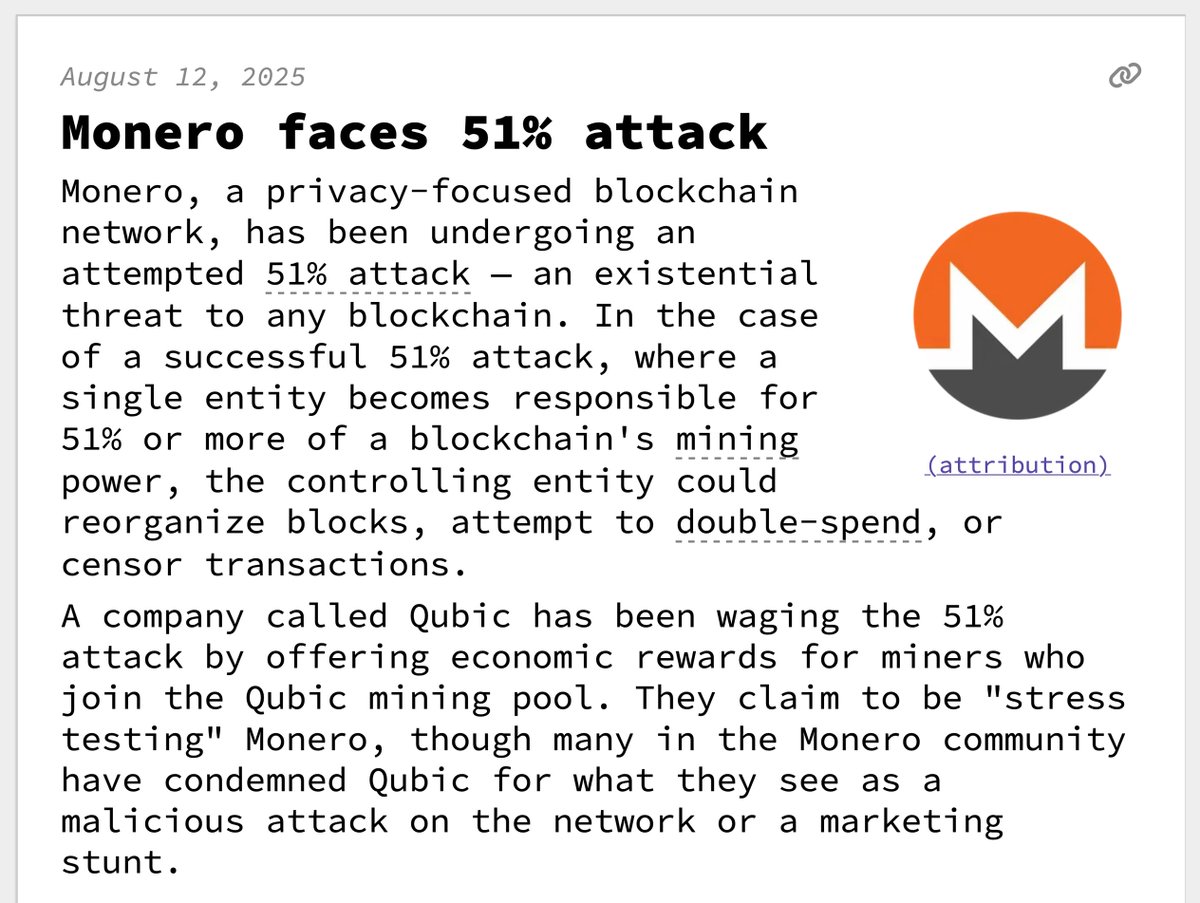 Monero faces 51% attack August 12, 2025