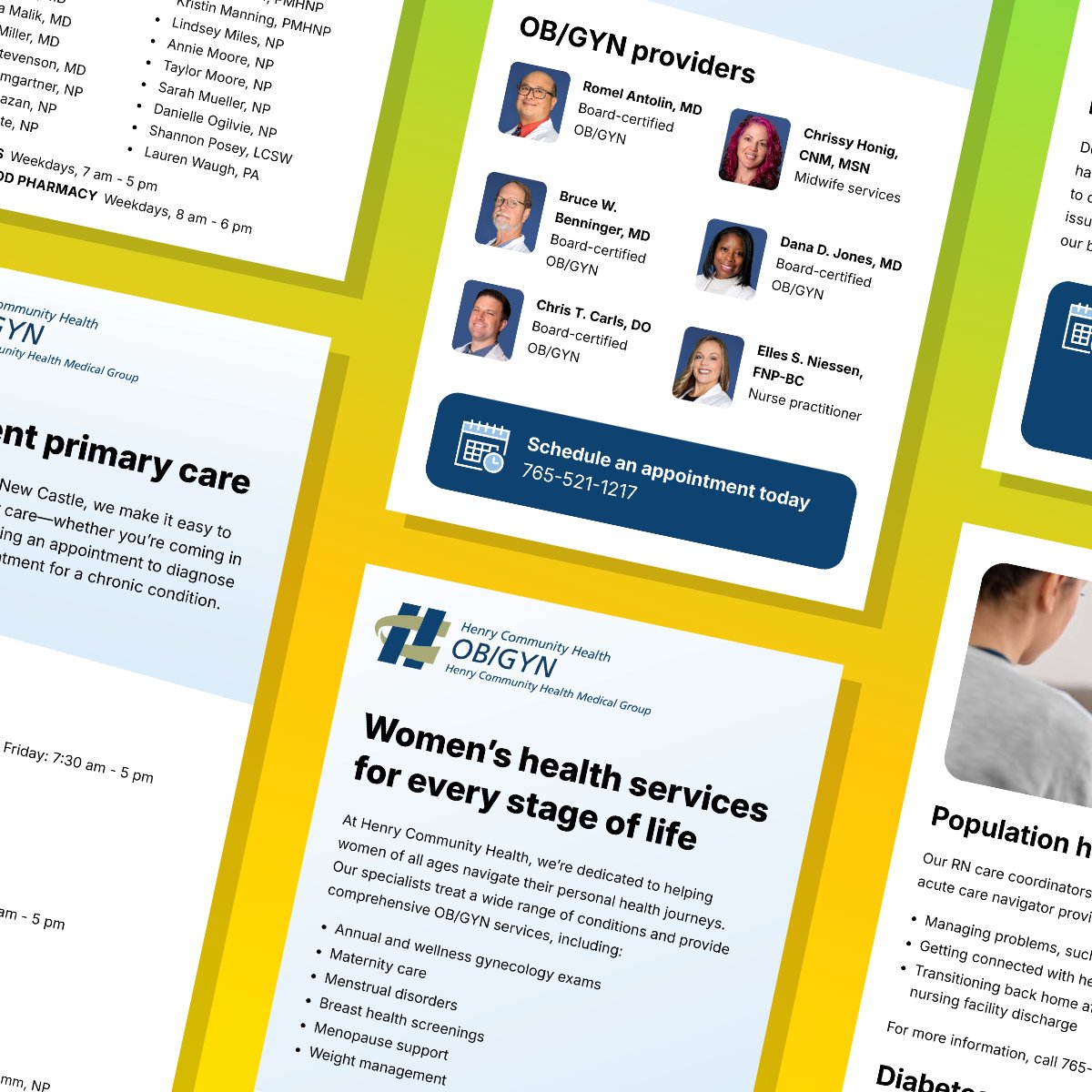 💡 Henry Community Health's marketing team understands that brand cohesion builds patient confidence. 

After refreshing their visual identity as part of a website redesign with TBH Creative, HCH chose to work with us again to create matching rack card templates. Check them out.