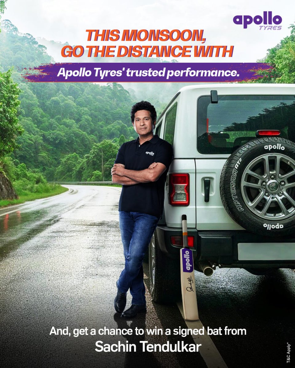 RaghuXpress's tweet image. Give your monsoon drives a winning edge with @ApolloTyres and a signed bat from @sachin_rt #ApolloTyres #GoTheDistance #LegendaryPerformance #Monsoon
