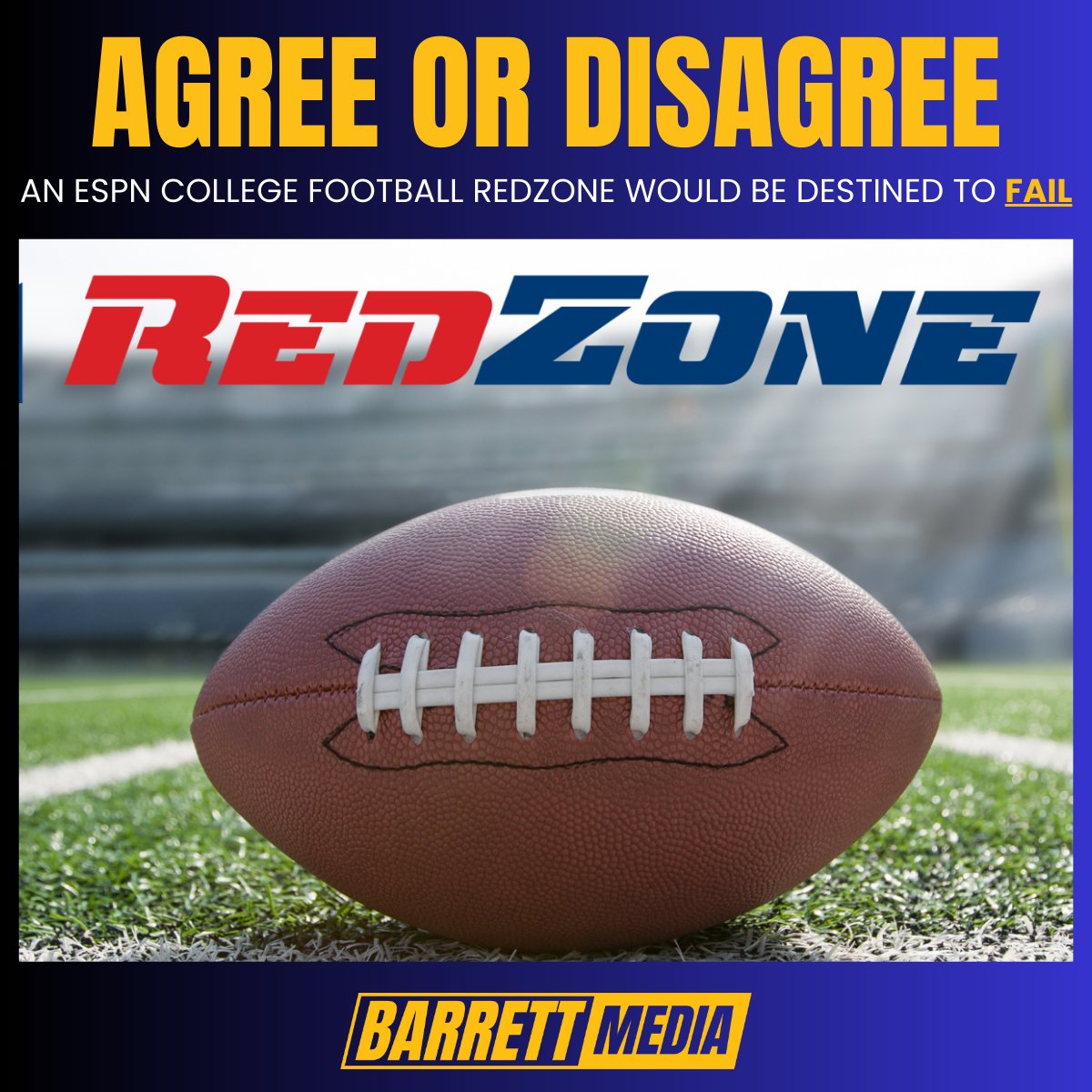 Barrett_Media's tweet image. Now that @espn owns the #RedZone brand, do you think an #ESPN College Football Redzone could succeed? @DemetriRavanos argues why the program shouldn't be expanded into other sports.