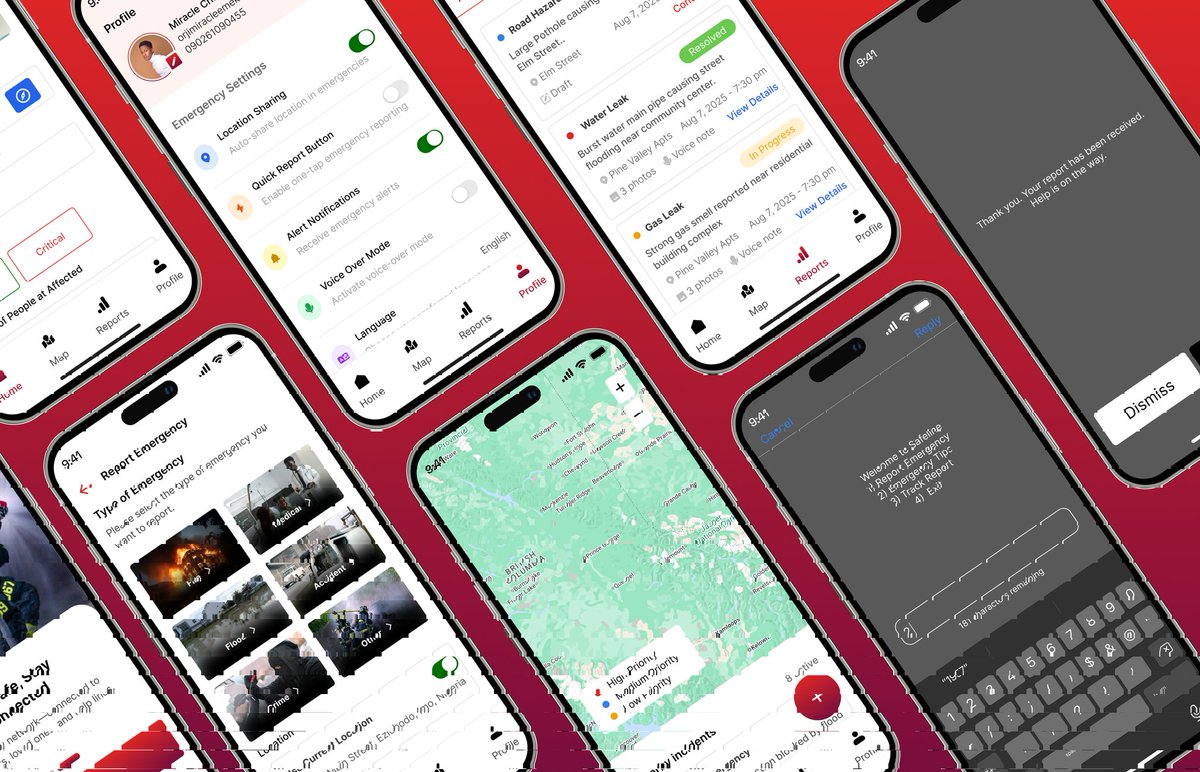 Brainel_Dsgns's tweet photo. I designed and prototyped the user interface (UI) for the Safeline System app with a focus on clarity, speed, and accessibility, ensuring that anyone, regardless of tech skill can quickly report emergencies and receive critical alerts. https://t.co/heH0kpVsck