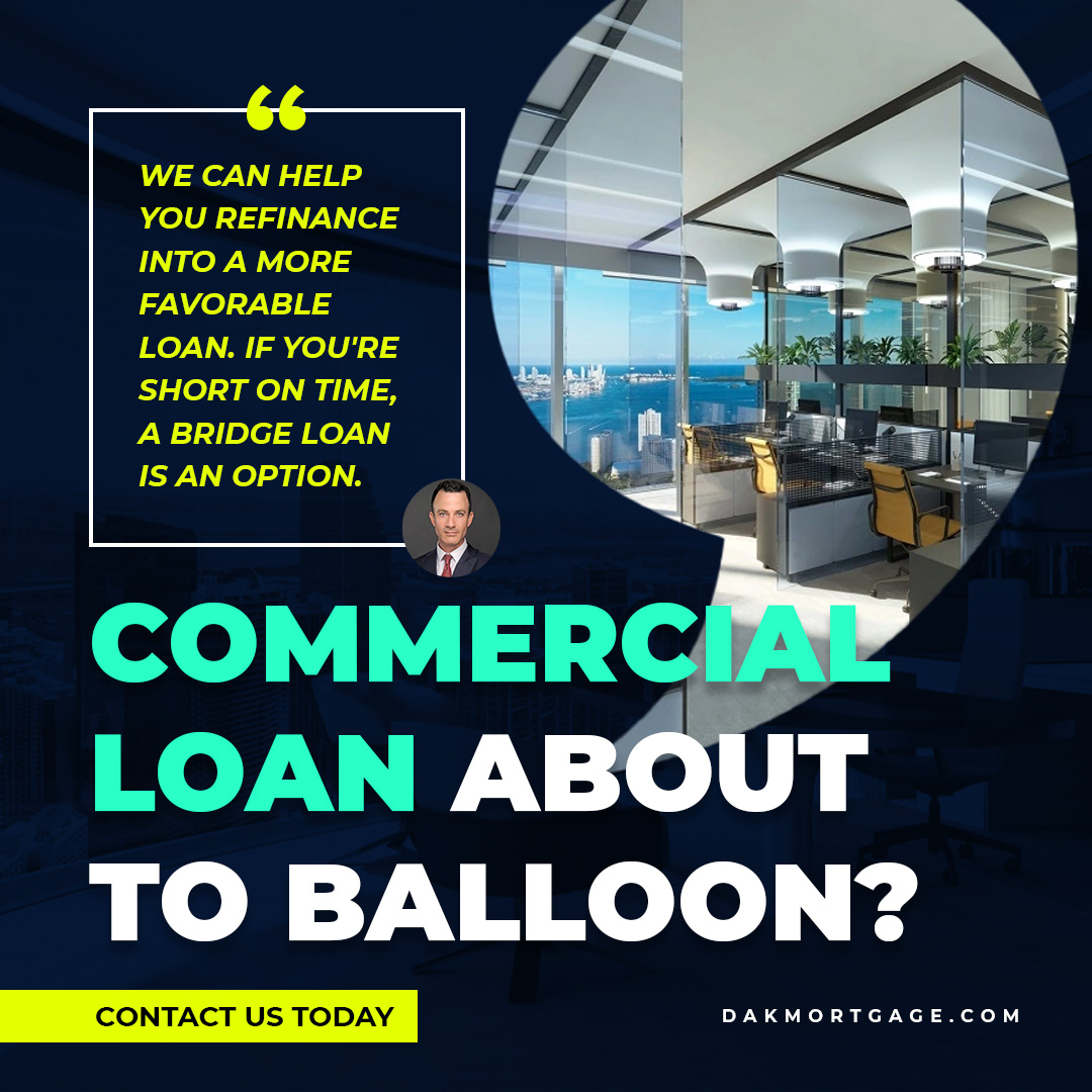 A balloon payment is a useful feature of commercial real estate loans.  However, when your note matures, and the balloon payment comes due, you need an exit strategy.  We can help.

#balloonpayment #commercialrealestate #commercialloan #refinance #cre #bridgeloan