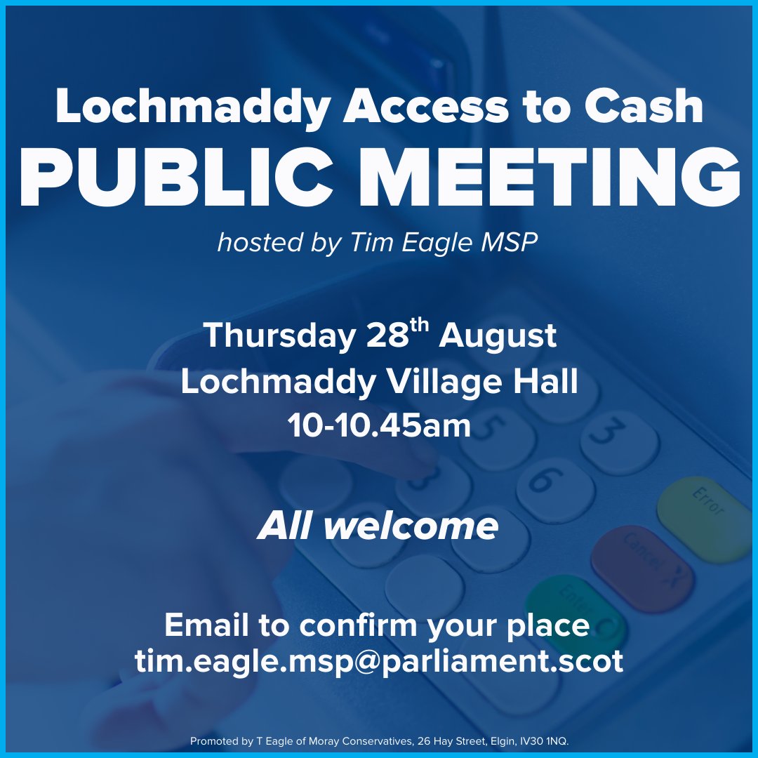 I'm hosting a public meeting in Lochmaddy on Thursday 28th August which residents are invited to attend to discuss the issue of access to cash.

Access to cash is vital for rural communities so I'm seeking support in asking LINK to provide more cashpoint facilities locally.