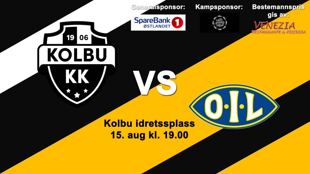 Ny fredag og ny hjemmekamp i 4. divisjon🤩 Vi møter Ottestad IL på eget gress⚽️ Avspark klokken 19.00 på Kolbu idrettsplass👍 Møt opp!🙌 Kampsponsor er Den Gamle Kafé😊