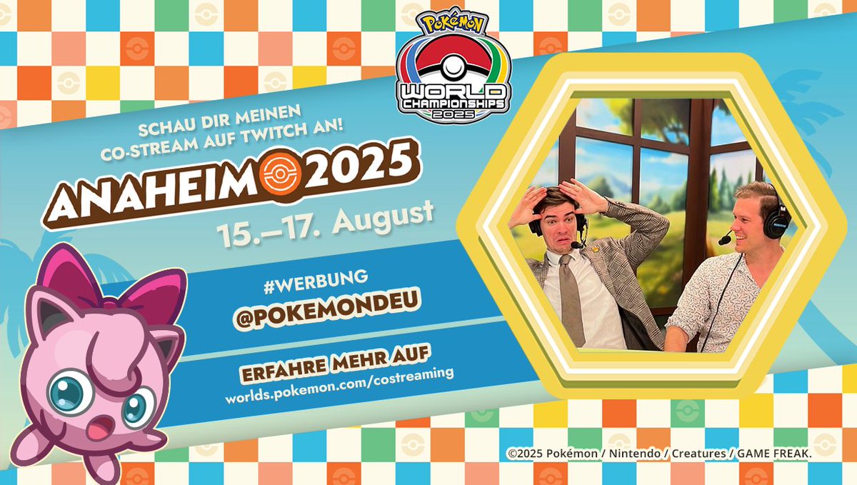 🇩🇪 Offizieller Co-Stream #PokemonWorlds aus Anaheim

🎙 Mit <a href="/KoningLionheart/">KoningLionheart</a> &amp; Live Zuschaltung von Proplayer <a href="/OudenTV/">0uden</a> 

🎁 Twitch Drops, Giveaways &amp; Viewer Raids

📅 Fr ab 17:00 Uhr – twitch.tv/nuralkar

Danke! <a href="/PokemonDEU/">Pokémon Deutschland</a>