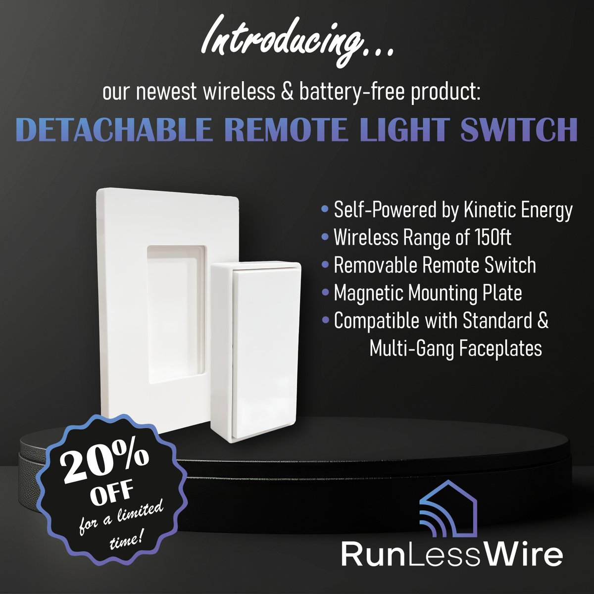 RunLessWire's tweet image. ✨ New from RunLessWire! ✨
Meet the Wireless Light Switch with Detachable Remote — the easiest way to control your lights from anywhere in the room.
#HomeImprovement #DIYHomeProjects #EasyHomeUpgrades #ElectricianLife #ElectricalTips #WirelessLightSwitch #DetachableSwitch
