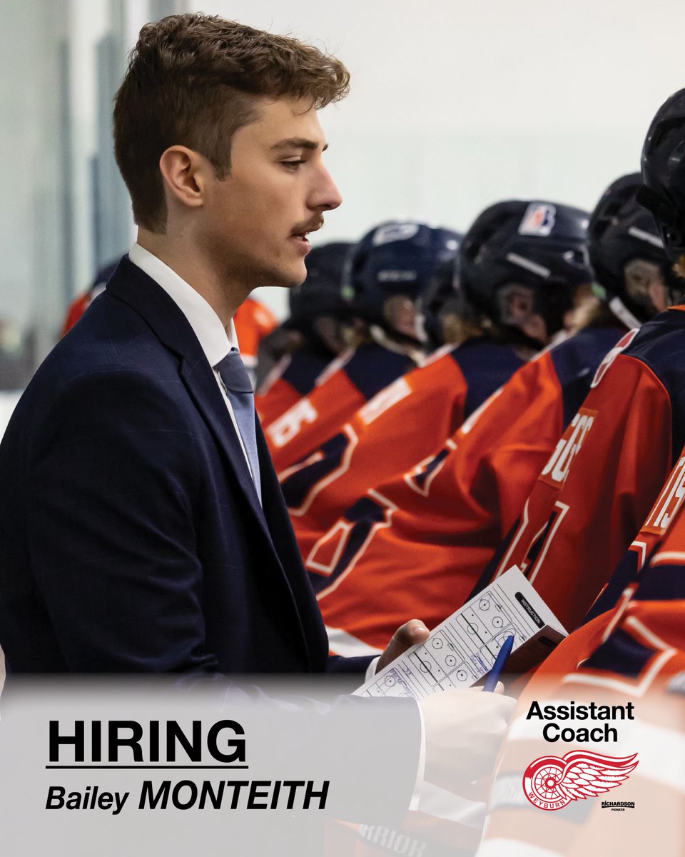 🚨 RED WINGS HIRING ANNOUNCEMENT 🚨

The Weyburn Red Wings are excited to welcome Bailey MONTEITH as our new Assistant Coach! 🏒

Bailey brings a strong passion for the game, a commitment to player development, and the work ethic it takes to succeed in the SJHL. His playing