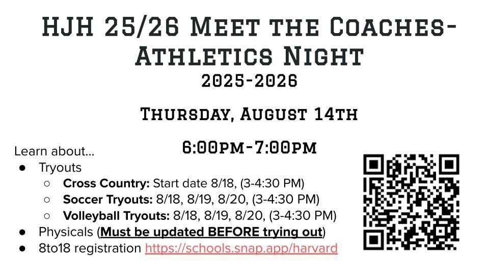 Harvard Junior High (@harvardjrhigh) on Twitter photo Attention Hornets! Don't forget about Meet The Coaches night this Thursday from 6:00pm-7:00pm! ๐๐โฝ๐๐#Jrhornetsrising #Harvardrising <a href="/HarvardD50/">Harvard CUSD 50</a> Attention Hornets! Don't forget about Meet The Coaches night this Thursday from 6:00pm-7:00pm! ๐๐โฝ๐๐#Jrhornetsrising #Harvardrising <a href="/HarvardD50/">Harvard CUSD 50</a>