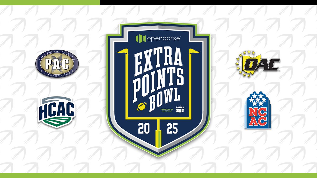 Opendorse Bowl Series (@d3bowlseries) on Twitter photo 🚨NEWS UPDATE🚨
.<a href="/ExtraPointsMB/">Extra Points</a> , <a href="/HCACDIII/">Heartland Collegiate Athletic Conference</a>, <a href="/NCAC/">NCAC</a>, <a href="/OHAthleticConf/">Ohio Athletic Conference</a>, and <a href="/PAC_Athletics/">Presidents’ Athletic Conference</a> announce second year of Extra Points Bowl!
📰: tinyurl.com/3p3y34ny
#D3BowlSeries | #WhyD3 | #D3FB 🚨NEWS UPDATE🚨
.<a href="/ExtraPointsMB/">Extra Points</a> , <a href="/HCACDIII/">Heartland Collegiate Athletic Conference</a>, <a href="/NCAC/">NCAC</a>, <a href="/OHAthleticConf/">Ohio Athletic Conference</a>, and <a href="/PAC_Athletics/">Presidents’ Athletic Conference</a> announce second year of Extra Points Bowl!
📰: tinyurl.com/3p3y34ny
#D3BowlSeries | #WhyD3 | #D3FB