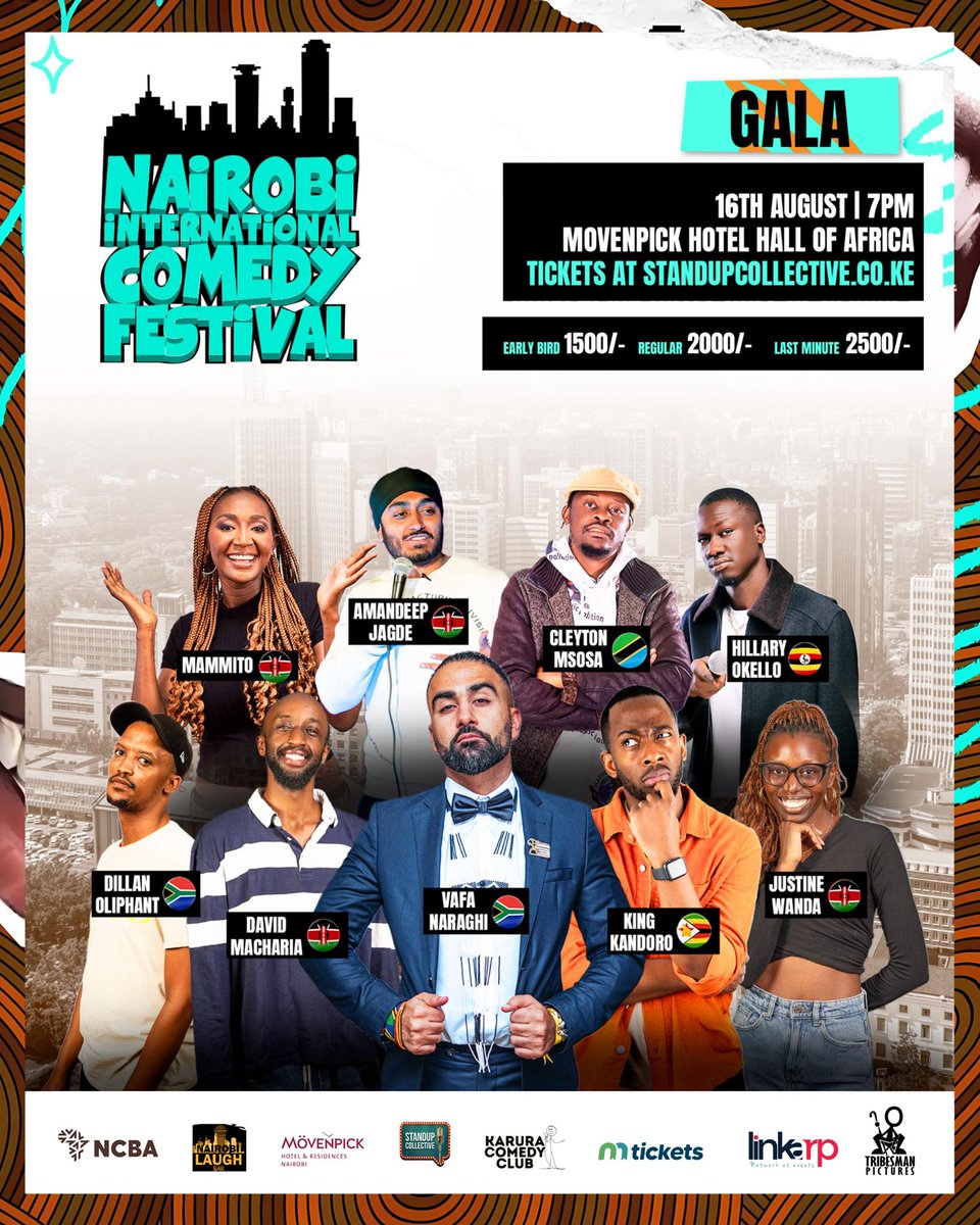 Friday plan <a href="/MovenpickNRB/">Mövenpick Hotel & Residences Nairobi</a> courtesy of @standupcollective <a href="/NCBABankKenya/">NCBA Bank</a> featuring <a href="/eunicemammito/">MammitoEunice</a> <a href="/AmandeepJagde/">Amandeep Jagde</a> <a href="/cleyton_msosa/">cleytonmsosa</a> <a href="/justinewanda/">United In Grief</a> <a href="/KingKandoro/">International Kandizzle ✈️</a> among other funny comedians across Africa. Pull up!