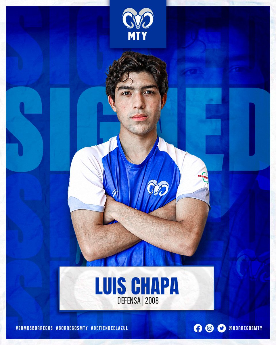 Borregos Monterrey (@borregosmty) on Twitter photo SIGNED ⚽
Damos la bienvenida a 🤘🏻 Luis Chapa, medio que se integra a nuestro representativo de fútbol soccer, campeón de la <a href="/CONADEIPmx/">CONADEIP México</a> .🌟
#BorregosMty #FearTheHorn #signed #rookie #conadeip #BorregosEnCONADEIP #soccer SIGNED ⚽
Damos la bienvenida a 🤘🏻 Luis Chapa, medio que se integra a nuestro representativo de fútbol soccer, campeón de la <a href="/CONADEIPmx/">CONADEIP México</a> .🌟
#BorregosMty #FearTheHorn #signed #rookie #conadeip #BorregosEnCONADEIP #soccer