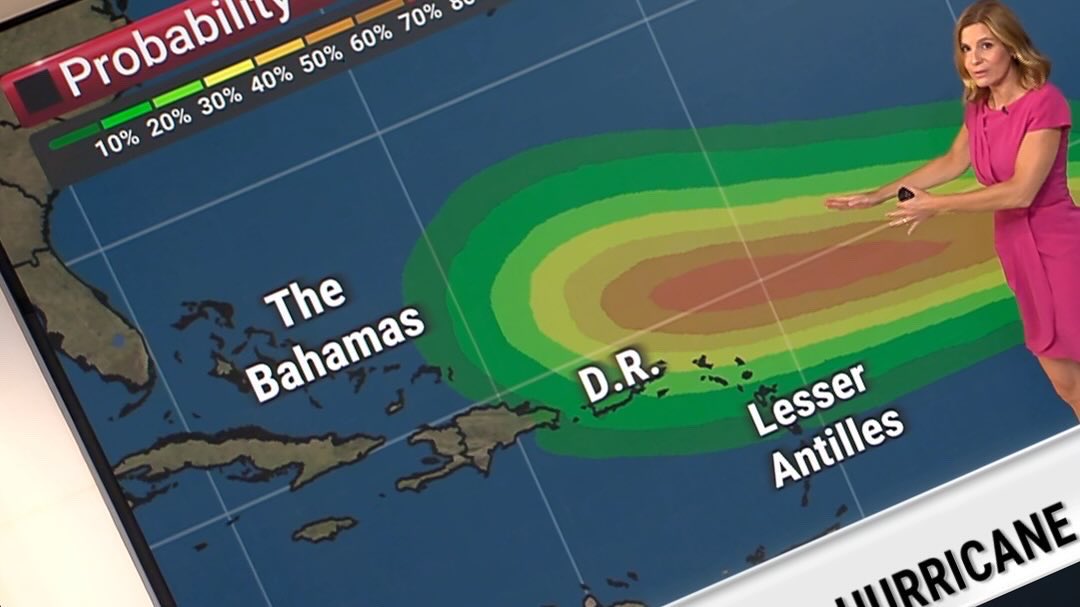 JenCarfagno's tweet photo. This is one of my favorite products from @nwsnhc_hurricanes this far out in the forecast.  The probability of tropical storm force winds.  Keep checking back for updates and changes to the forecast for Tropical Storm #Erin, forecast to be #HurricaneErin. https://t.co/sbHUEtx9XV