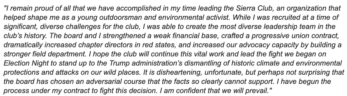 Lee Hedgepeth (@lee_hedgepeth) on Twitter photo From the inbox: A newly released statement from <a href="/BenJealous/">Ben Jealous</a> after <a href="/insideclimate/">Inside Climate News</a> broke the news of his firing from <a href="/SierraClub/">Sierra Club</a> yesterday. Updated story here: insideclimatenews.org/news/11082025/… From the inbox: A newly released statement from <a href="/BenJealous/">Ben Jealous</a> after <a href="/insideclimate/">Inside Climate News</a> broke the news of his firing from <a href="/SierraClub/">Sierra Club</a> yesterday. Updated story here: insideclimatenews.org/news/11082025/…