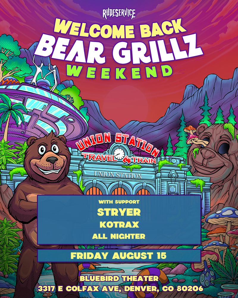 Global Dance Events (@globaldanceus) on Twitter photo It’s about to get grizzly as <a href="/itsbeargrillz/">BEAR GRILLZ</a> tears up Denver this week 🐻😤 Don’t miss his <a href="/bluebirddenver/">Bluebird Theater</a> show this Friday, August 15th with <a href="/stryermusic/">Stryer ⛲️</a> <a href="/KotraxWubz/">Kotrax</a> & <a href="/AllNighterMusic/">All Nighter Music</a> 🔊
Lock in your spot NOW ⏩ bit.ly/BearGrillzWeek… It’s about to get grizzly as <a href="/itsbeargrillz/">BEAR GRILLZ</a> tears up Denver this week 🐻😤 Don’t miss his <a href="/bluebirddenver/">Bluebird Theater</a> show this Friday, August 15th with <a href="/stryermusic/">Stryer ⛲️</a> <a href="/KotraxWubz/">Kotrax</a> & <a href="/AllNighterMusic/">All Nighter Music</a> 🔊
Lock in your spot NOW ⏩ bit.ly/BearGrillzWeek…