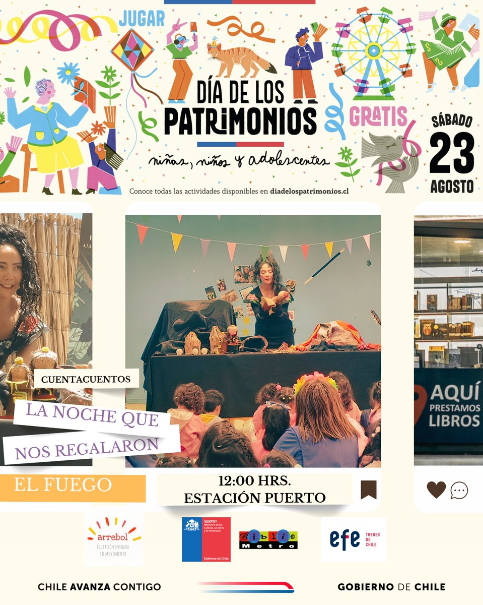 Los esperamos con mucho cariño🥳Bibliometro Estación Puerto de la red <a href="/EFEValparaiso/">Tren Limache-Puerto</a> .
diadelospatrimonios.cl/actividad/cuen…

<a href="/patrimonio_cl/">Patrimonio_cl</a> 
<a href="/culturasvalpo/">Culturas Valparaíso</a> 
<a href="/BibliotecasSNBP/">Bibliotecas Públicas</a> 
<a href="/planlectura_cl/">Plan Nacional de la Lectura, Escritura y Oralidad</a>