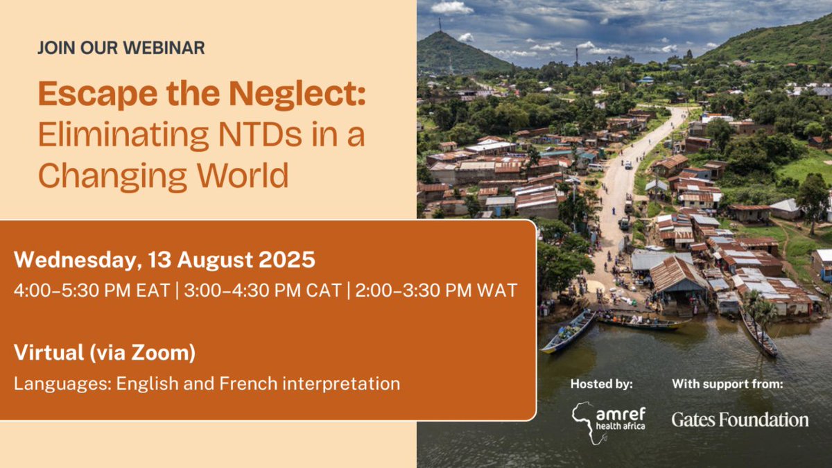 🌍 Tomorrow: Escape the Neglect – Eliminating NTDs in a Changing World

🗓 13 Aug | 4–5:30 PM EAT / 9–10:30 AM ET
🎙 Hosted by <a href="/Amref_Worldwide/">Amref Health Africa</a> with the <a href="/gatesfoundation/">Gates Foundation</a>  

Sign up and join the conversation: newsroom.amref.org/africa-dialogu…