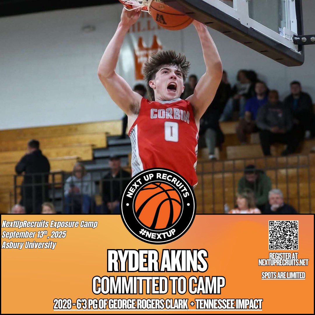 2028 - 6’3 PG Ryder Akins (<a href="/RyderAkins12/">Ryder Akins</a>) of <a href="/WinCity_BBall/">GRC Basketball</a> / <a href="/TennImpact/">Tennessee Impact Basketball</a> has registered for our exposure camp at Asbury U on September 13th. 

Do it all guard who’s coming off a big summer with TN Impact. Coaches will love seeing him play. 

Register Here: