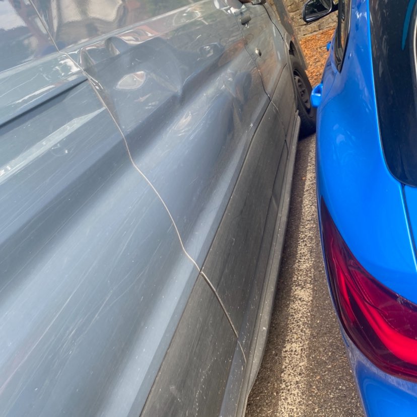 sonlittler's tweet photo. @amazon Lots of spaces in the car park at The COOP on Whalley Road, Blackburn. Yet, your driver decided to park this close to my car. Minor scratches to my car door but it’s not the point!!🤬 He attempted to get back in the van through the drivers door until I confronted him. https://t.co/sfe6DTpx6Q