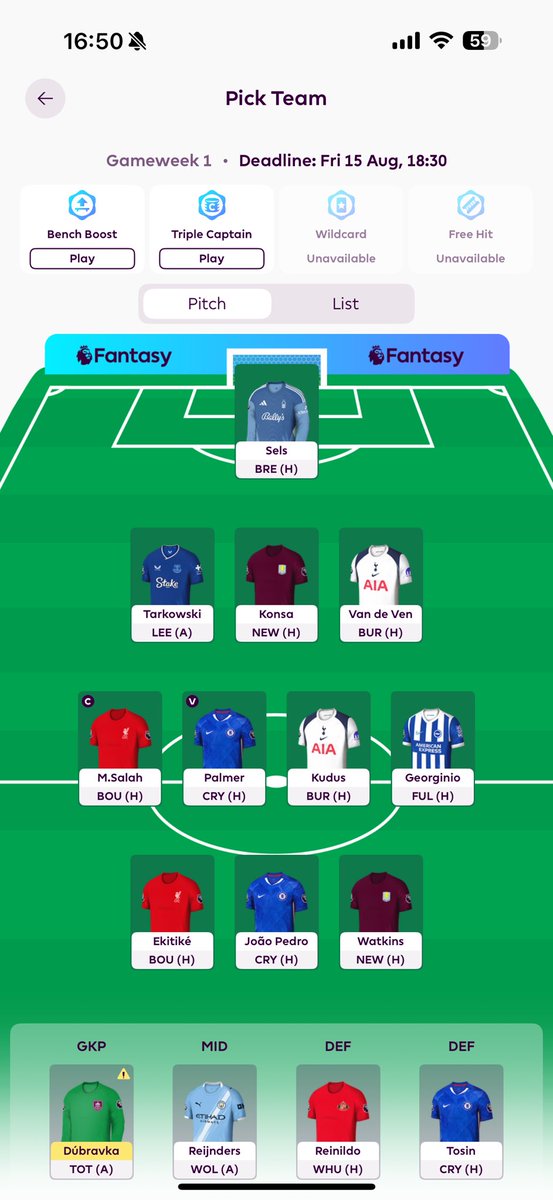 MattHooke's tweet photo. @CGA_FPL Potential BB1 if Dubravka likely to start https://t.co/BfmCIQCECv