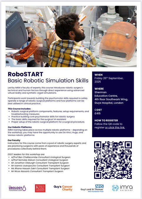 Ben Challacombe (@benchallacombe) on Twitter photo Book our next courses in September 2026. RoboREADY Renal Transplant & RoboSTART. With thanks to industry partners. Inspiring the next robosurgeons <a href="/IMRASurgical/">IMRA Surgical - also on Bluesky</a> <a href="/IntuitiveSurg/">Intuitive</a> <a href="/TouchSurgery/">Medtronic Digital Surgery</a> <a href="/CMRSurgical/">CMR Surgical</a> <a href="/VirtaMed/">VirtaMed</a> <a href="/SurgicalScience/">Surgical Science</a> <a href="/rhz59/">Rhana H Zakri</a> <a href="/NicholasRaison/">Nicholas Raison</a> <a href="/CityUrology/">Jonny Olsburgh</a> <a href="/GuysUrology/">Guy's Urology News</a> Book our next courses in September 2026. RoboREADY Renal Transplant & RoboSTART. With thanks to industry partners. Inspiring the next robosurgeons <a href="/IMRASurgical/">IMRA Surgical - also on Bluesky</a> <a href="/IntuitiveSurg/">Intuitive</a> <a href="/TouchSurgery/">Medtronic Digital Surgery</a> <a href="/CMRSurgical/">CMR Surgical</a> <a href="/VirtaMed/">VirtaMed</a> <a href="/SurgicalScience/">Surgical Science</a> <a href="/rhz59/">Rhana H Zakri</a> <a href="/NicholasRaison/">Nicholas Raison</a> <a href="/CityUrology/">Jonny Olsburgh</a> <a href="/GuysUrology/">Guy's Urology News</a>