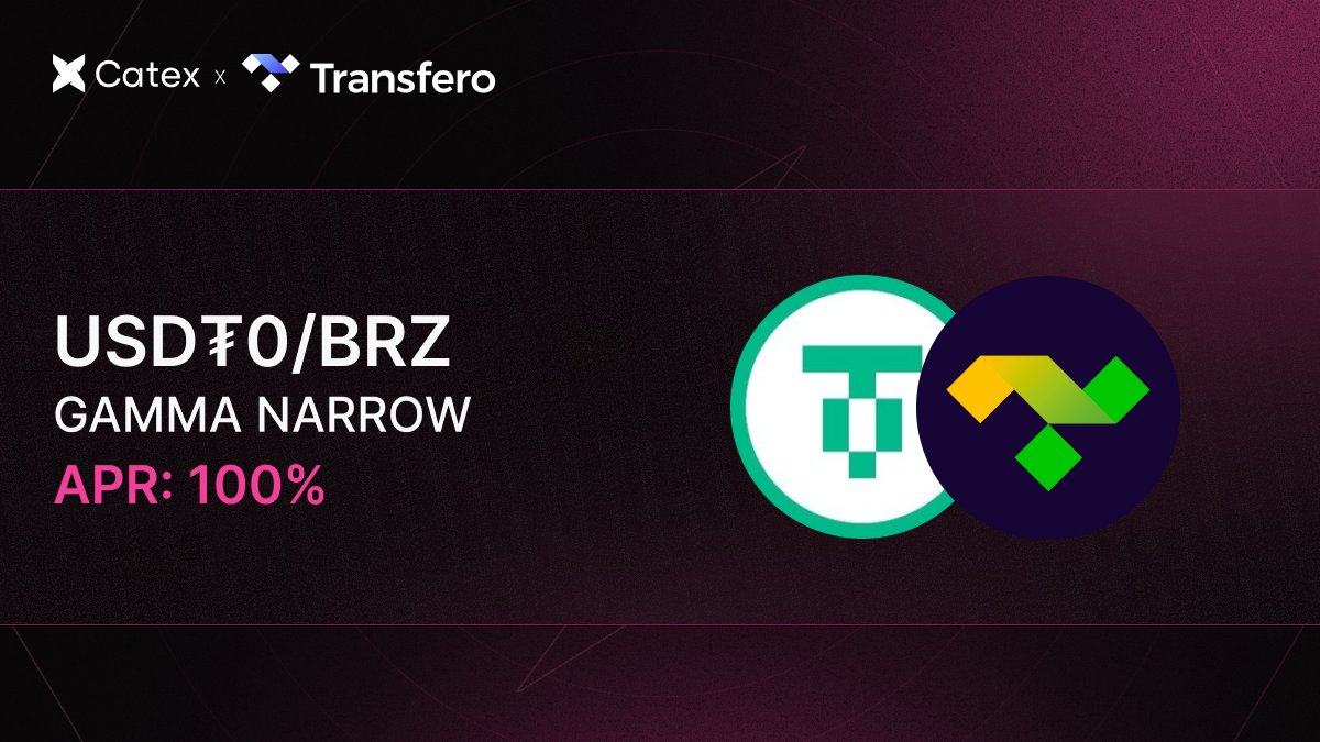 Looking for high yield?

Check out the USD₮0 / $BRZ pool on Catex with a 100% APR, powered by <a href="/transferogroup/">Transfero</a> and managed by <a href="/GammaStrategies/">Gamma</a>.  

→ app.catex.fi/pools