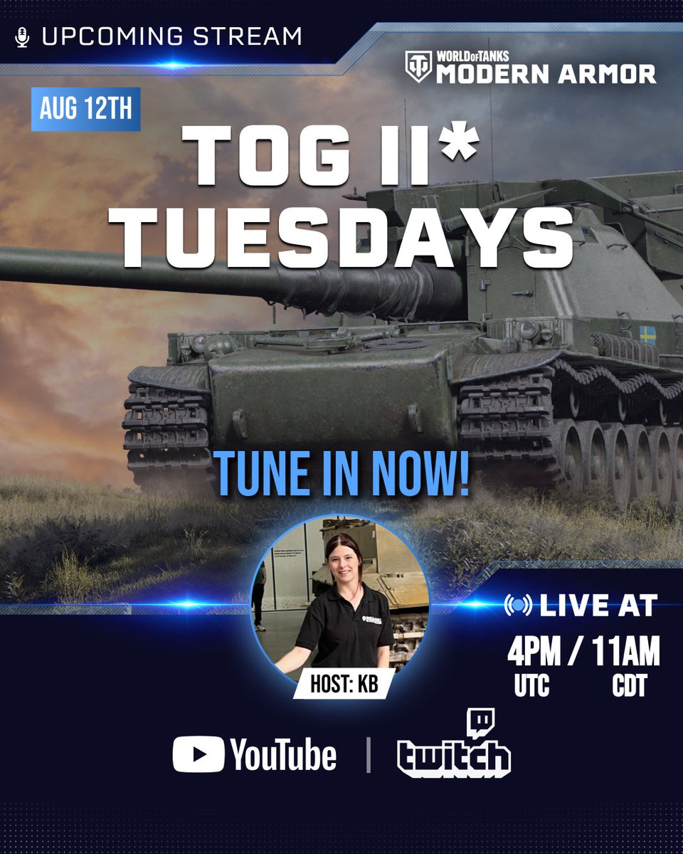 WoTModernArmor's tweet photo. ⚡Ain't no party like an arty party!⚡
KB is back in the commander’s seat for TOG Tuesdays, bringing the big guns, the laughs, and maybe a little friendly chaos.
📺 https://t.co/XZoEP69PBU
🎥 https://t.co/31CKKmQt9o
#WoTMA #WoTConsole #GodsOfThunder #Livestream https://t.co/5t0O3MwfoZ