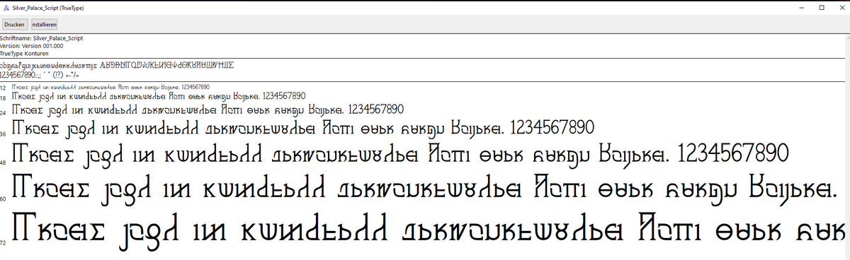 silverpalaceEN's tweet photo. Silver Palace - Guide to Install Font

Heres a quick guide how to install the font on your machine and use it in a text editor.

1. Download (you will a page with the font infromation): https://t.co/Z8ilUcXvXQ
2. Go to your Download folder or the folder you selected when downloading the file.
3. You will find a file named "Silver_Palace_Script_By_Marloncha", open that file and it should look like the third picture below, you should see the "Install" button, click it.
4. After installing, open any text editor your choice and open the font selection, in my example i used LibreOffice Writer, type in "Silver_Palace_Script" and it will be highlighted like below. 

After that you can happily use the font of our favourite game :)

Btw Marloncha posted the file as "Silver_Palace_Script" thats the reason it will install like that, i just added the By_Marloncha to stop confusion.

#SilverPalace