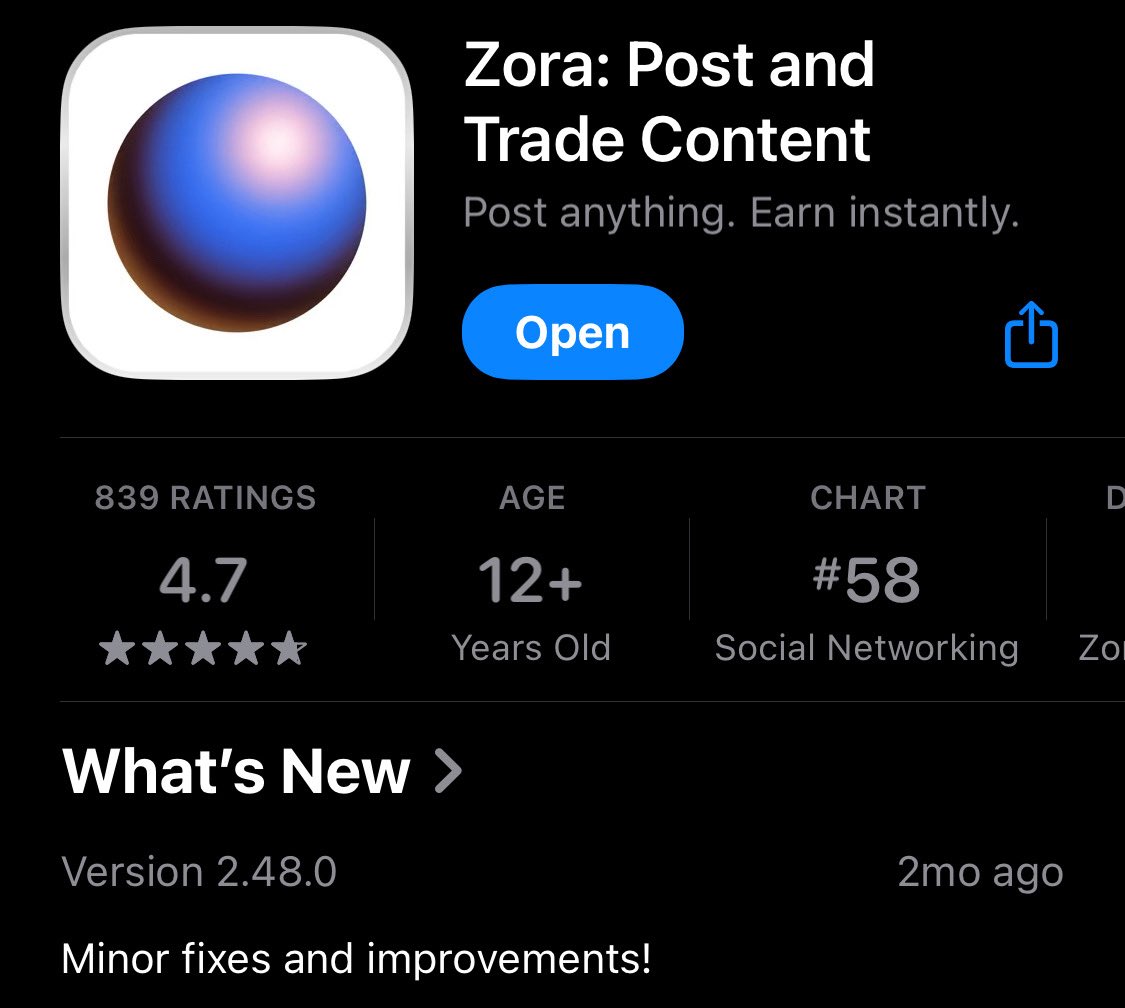 App StoreのSocial Networkingで#58にランクされているZoraアプリのスクリーンショット