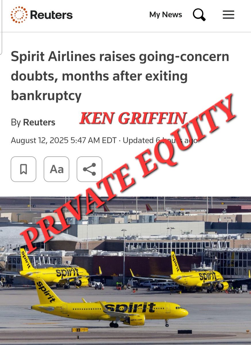 stephmase22's tweet photo. ⏰️🚨 PRIVATE EQUITY STRIKES AGAIN 🚨⏰️
Do we really want to give Private Equity access to 401K ❓️❓️
People like Ken Griffin @citsecurities who has his dirty paws in Everything CORRUPT.
$FLYY Spirit Airlines the latest victim of Private Equity.
Wipe out Shareholders gut the company profit from LOSS
Loss of jobs
Loss of Shareholders money
Profit from CORRUPTION