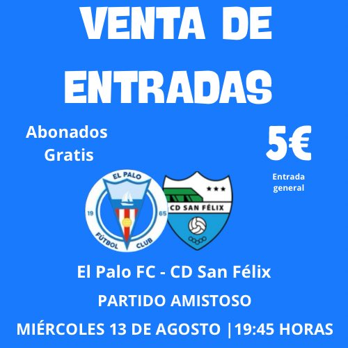 🎟️VENTA DE ENTRADAS
👉🏼 Os informamos de los precios de entradas para el partido
amistoso del miércoles, 13 de agosto.
¡Podréis obtener las entradas en nuestra taquilla !
No obstante, la oficina del club permanecerá abierta de 18:00 a 21:00 H para continuar con la venta de abonos