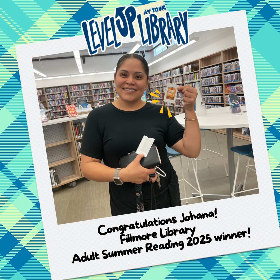 vencolibrary's tweet photo. Congratulations Johana! You are our Adult Summer Reading 2025 winner! Enjoy a treat on us, and thank you for leveling up at your library!
#adultsummerreading #fillmorelibrary #winner https://t.co/DvtyHdJIA5