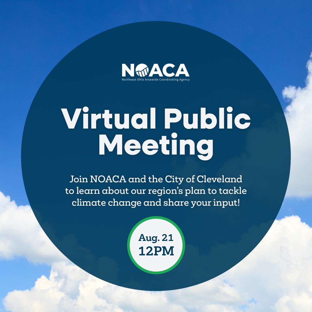 NOACA (@noaca_mpo) on Twitter photo Join NOACA & <a href="/CityofCleveland/">City of Cleveland</a> for a virtual public meeting on the Regional Comprehensive Climate Action Plan!
🗓 Aug 21 | 12 PM
🔗Find out more – conta.cc/41kaRKz
Share your input through Aug 31! Join NOACA & <a href="/CityofCleveland/">City of Cleveland</a> for a virtual public meeting on the Regional Comprehensive Climate Action Plan!
🗓 Aug 21 | 12 PM
🔗Find out more – conta.cc/41kaRKz
Share your input through Aug 31!