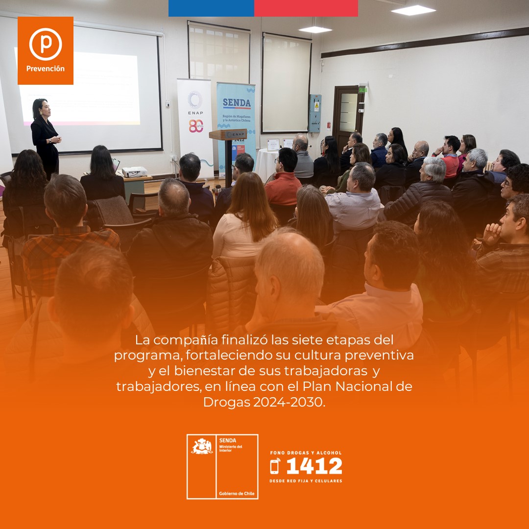 ENAP Magallanes culminó 2 años del programa Trabajar con Calidad de Vida de <a href="/Senda_gob/">SENDA</a> 

“El camino colaborativo es clave para disminuir los riesgos al consumo, lo que se enmarca en el Plan Nacional de Drogas 2024-2030”, puntualizó director regional (s) de SENDA #Magallanes