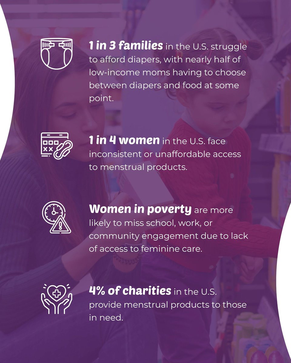 impactingtmrw's tweet photo. Too many families in the U.S. are forced to choose between basic needs, like diapers or dinner, education or menstrual care.

We believe dignity shouldn’t be a luxury. Together, we can change this.

 Learn more and get involved: https://t.co/YITZaRcYew  Every action counts! https://t.co/Kajtlq7YTh