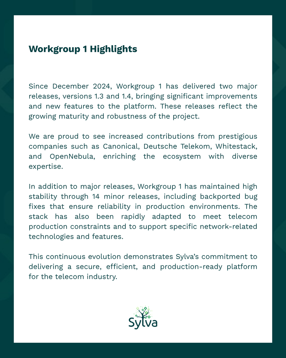 ProjectSylva's tweet image. ✨ WG1 delivers Sylva releases with key contributions from @Canonical, @deutschetelekom, @Whitestack &amp;amp; @OpenNebula. Strengthening cloud-native telco. hubs.la/Q03ySwbz0