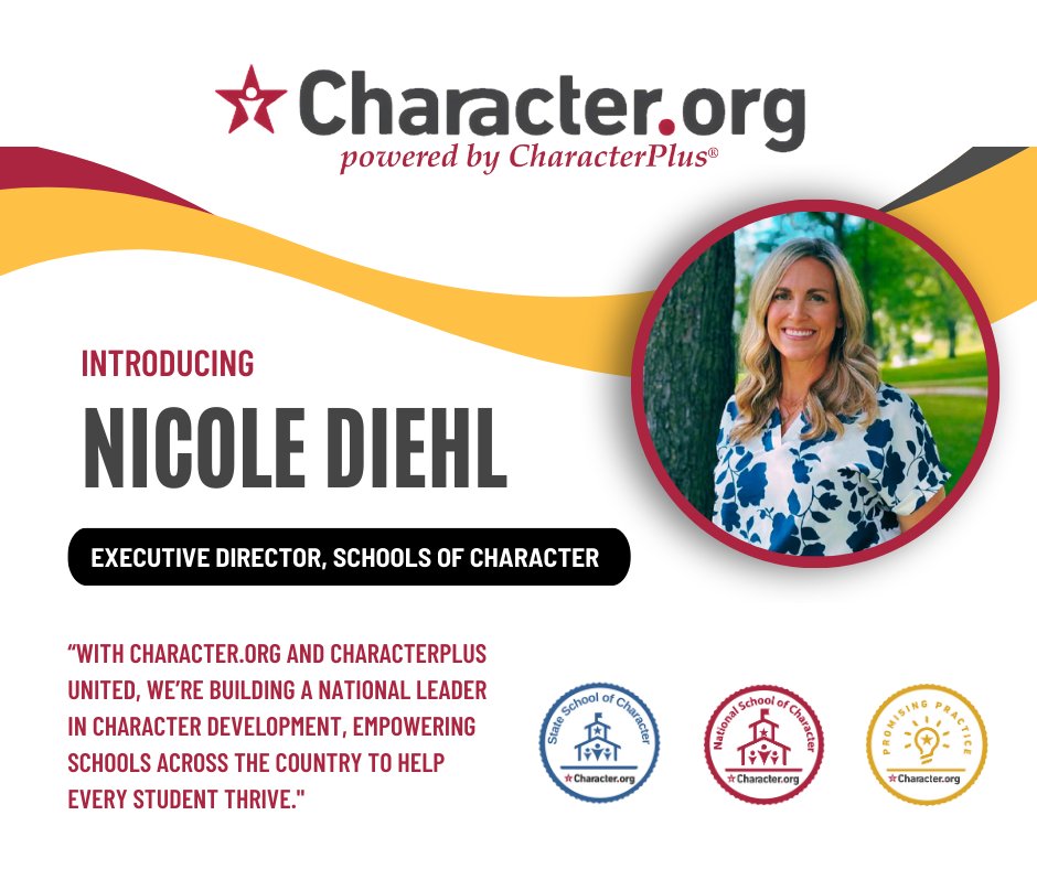 CharacterDotOrg's tweet photo. Meet Nicole Diehl, the new Executive Director of #SchoolsOfCharacter! Nicole has 15+ years of experience supporting educators and school improvement efforts, and she played a key role in revising the 11 Principles. Welcome Nicole! @CharacterDotOrg @CharacterPlus https://t.co/TEKWdI6S35