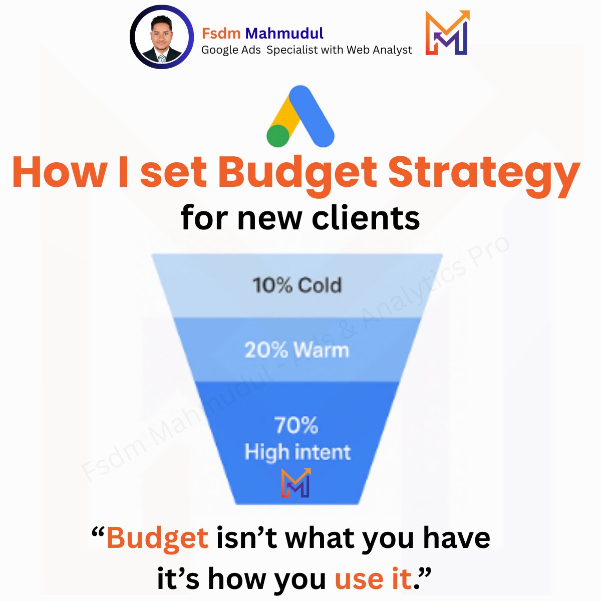 Fsdm_Mahmudul_H's tweet image. 𝗟𝗶𝗺𝗶𝘁𝗲𝗱 𝗯𝘂𝗱𝗴𝗲𝘁?
3 steps to split it:
Map funnel stages
60–70% to bottom-funnel
Use top-funnel for retargeting
Example:
70% high intent
20% warm
10% cold
Budget efficiency > budget size.
#MarketingStrategy #GoogleAds #FunnelOptimization #DigitalMarketing