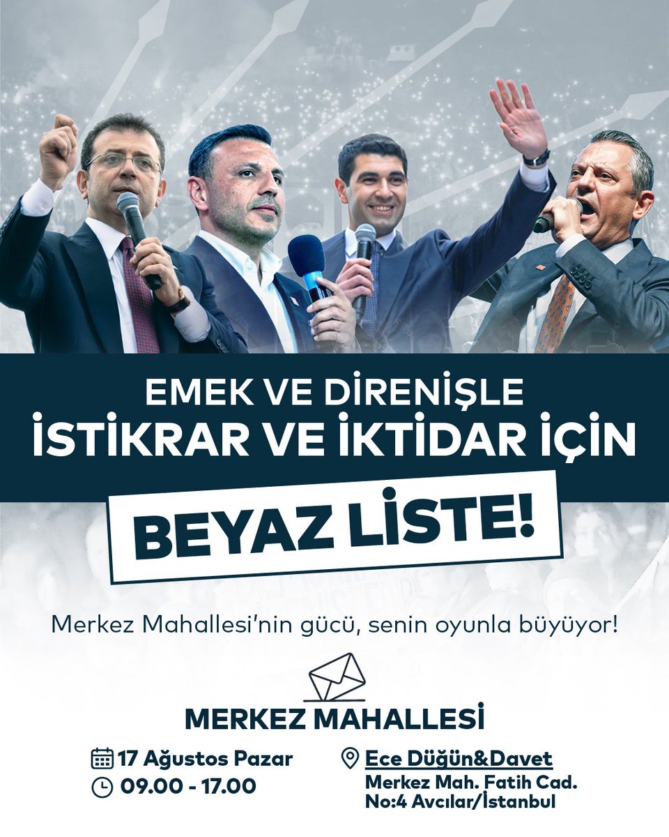 EMEK VE DİRENİŞLE, İSTİKRAR VE İKTİDAR İÇİN BEYAZ LİSTE!

📍 Ambarlı, Cihangir, Denizköşkler, Merkez…
Nerede olursak olalım; birlikte üreteceğiz, birlikte kazanacağız!