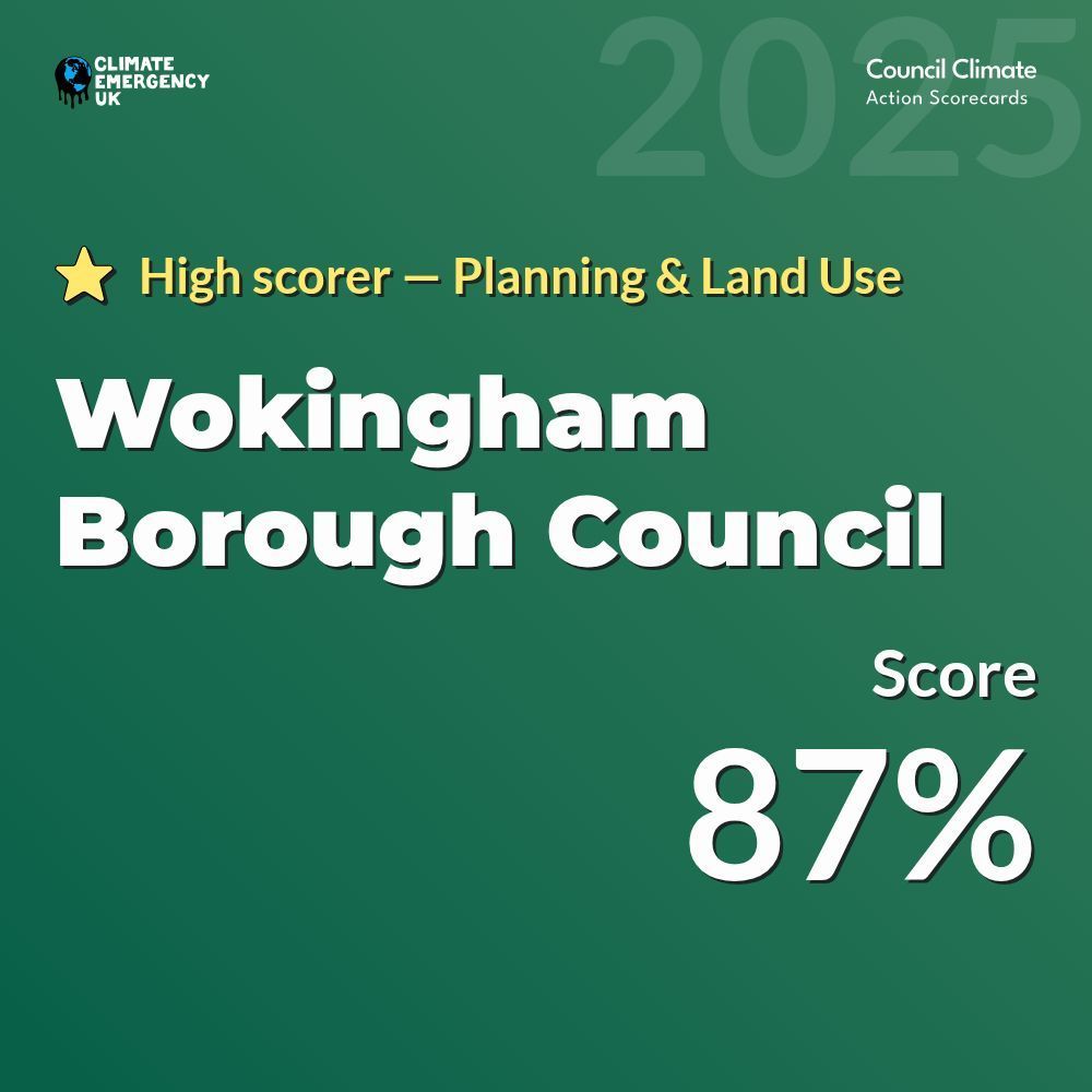 📊 Congratulations to <a href="/WokinghamBC/">Wokingham Borough Council</a> (Wokingham Borough Council) for scoring 87% on Planning and land use 🏗️ in the #CouncilClimateScorecards! 👏
Find out the full results on how Wokingham Borough Council is taking #climateaction locally at:
councilclimatescorecards.uk