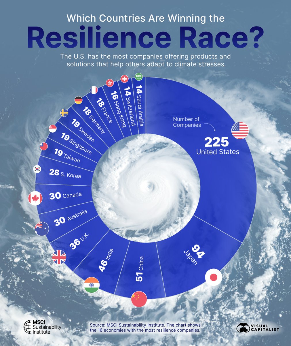 Which economies lead in climate resilience firms—and how investors can spot opportunities in this growing market? 🌩️

Here our partner, <a href="/MSCI_Institute/">MSCI Sustainability Institute</a>, shows which countries have the most companies offering solutions that help others protect themselves against physical climate