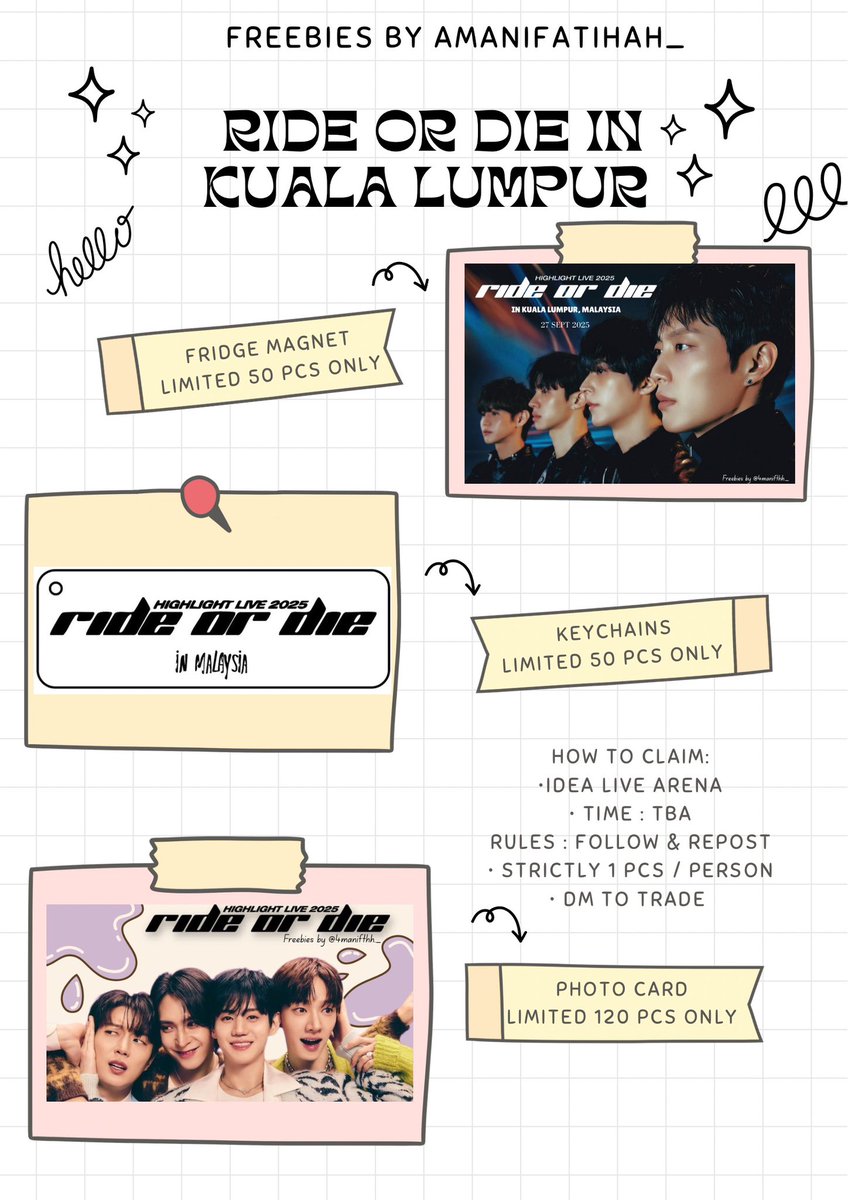 Dear B2UTY &amp; LIGHTs, I’ve got some freebies for you  ⸜(｡˃ ᵕ ˂ )⸝♡

💡 Follow and RT
💡Strictly 1 pcs for 1 person
💡Cannot take for friends
💡DM For Trade 
💡Come and Say Hi! 

#HIGHLIGHT #BEAST #RIDE_OR_DIE_IN_KL #HIGHLIGHTinMY #HIGHLIGHTinKL #FREEBIES