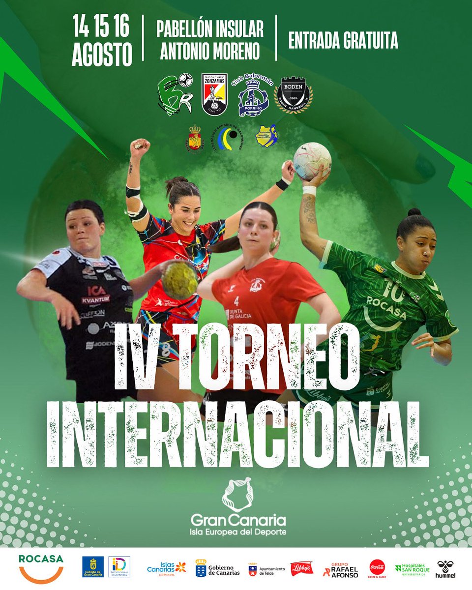 🌍🤾‍♀️ El mejor balonmano vuelve a casa 💚💛

Del 14 al 16 de agosto el Pabellón Insular Antonio Moreno será el punto de encuentro para disfrutar del IV Torneo Internacional… ¡y la entrada es gratis! 🙌

#RocasaGranCanaria #GuerrerasRocasa #TorneoInternacional #BalonmanoFemenino