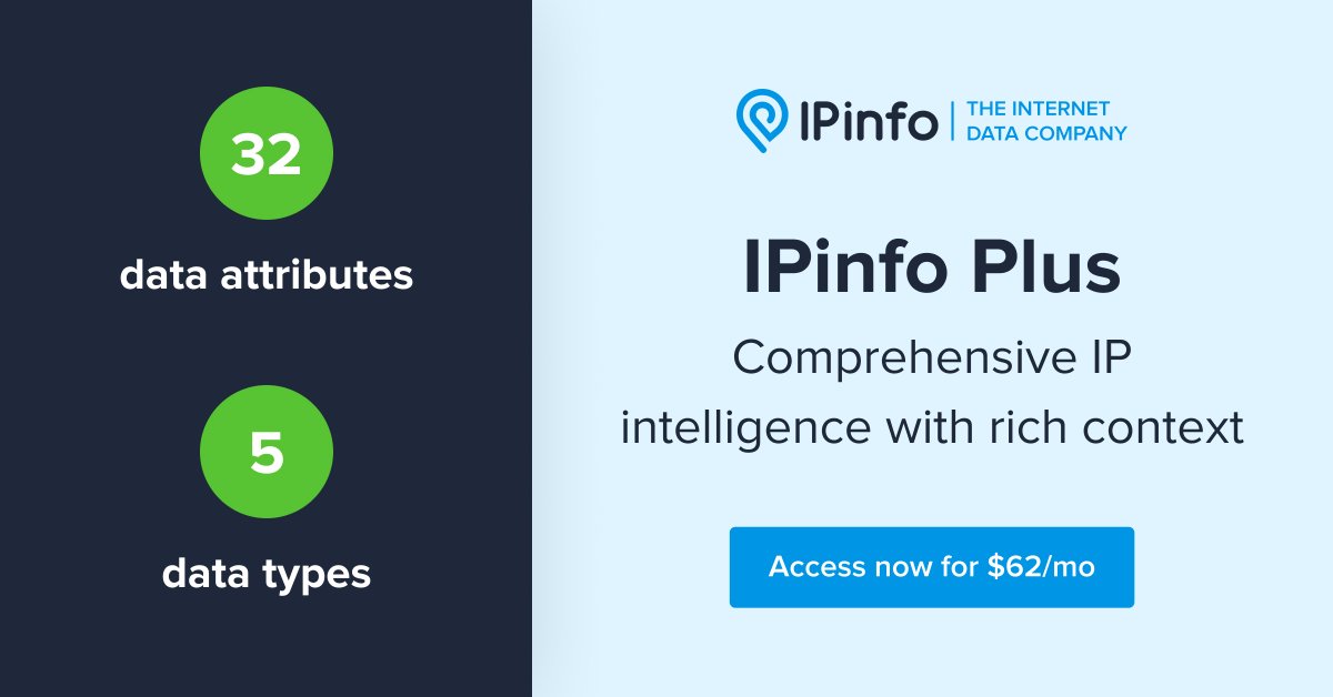 ipinfo's tweet image. When decisions matter, your IP data needs to do more.

That’s why we built IPinfo Plus:
✅ Trusted context — not black box data
✅ Transparent, model-ready fields

Explore IPinfo Plus → hubs.ly/Q03tVcMf0

#ipdata #devtools