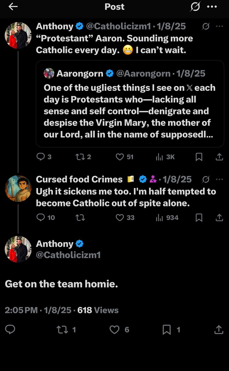 Interaction is from January. Happy to report Aaron came into the Church this past Easter and CFC will enter next Easter. People respond to different approaches.