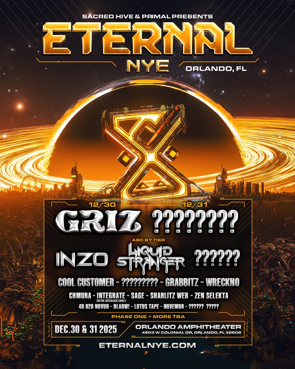 Eternal NYE reveals initial 2025 lineup: GRiZ, Inzo, Liquid Stranger + more coming to Orlando on December 30 + 31.

Enter now for your chance to win [2] VIP tickets and a [2] night hotel stay at the Crowne Plaza Downtown Orlando.🦉👉 bit.ly/3UW9ZYX