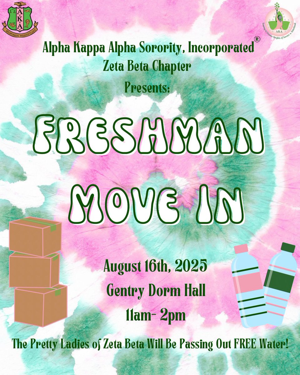 The countdown is on… Freshman Move-In💗💚📦

Welcome Class of 2029! The Pretty Ladies of Zeta Beta are excited to welcome you to your home away from home and keep you refreshed with FREE water!

#MoveInDay2025 #ClassOf2029 #FreshmanWelcome #LU29 #LU28 #LU27 #LU26