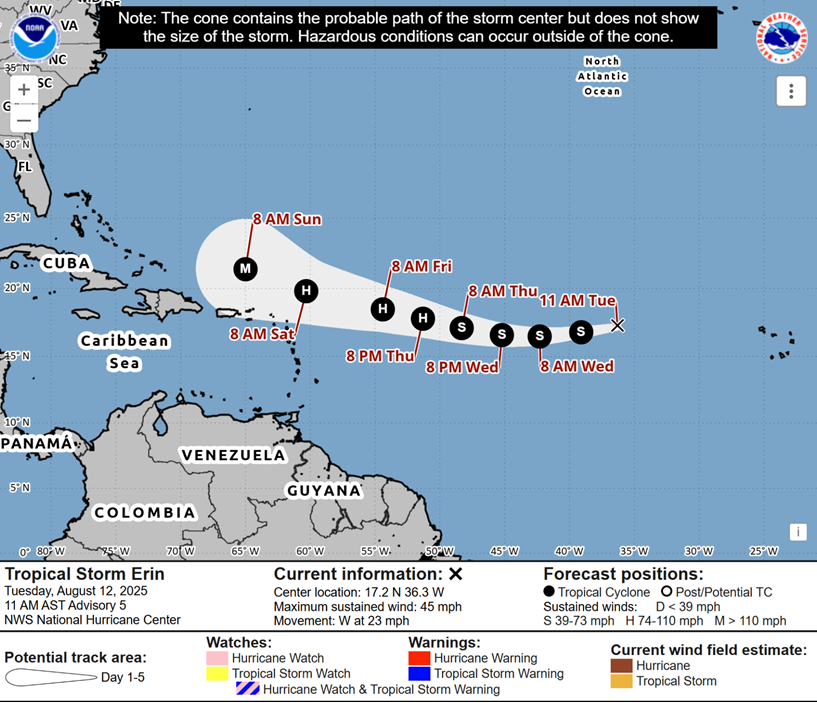 It is too early to say if Tropical Storm Erin will bring significant impacts to central Florida. We should have a better idea by Friday (8/15). Regardless of the storm's final track, now is a great time to ensure you are ready as we enter the peak of hurricane season.