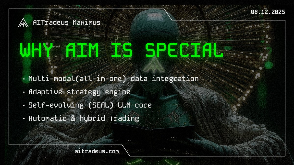 Why AIM is Special: Your Ultimate AI Fund Manager

$AIM is your 24/7, full-time AI fund manager.

▫️Multi-Modal(all-in-one) Data Integration
Combines price charts, global news, on-chain fund flows, whale wallet patterns, and real-time social sentiment to make decisions.